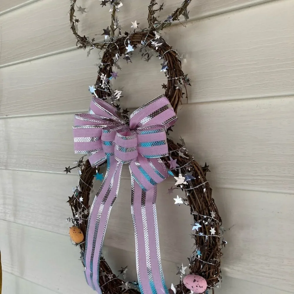🐰 Pastel Bunny Grapevine Wreath – Easter Door Charm - Picture 2 of 10